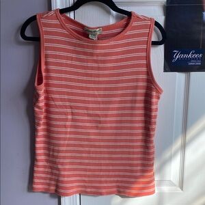 Eddie Bauer Women’s Petite Small Coral Striped Cotton Sleeveless Tank Top